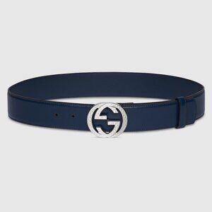 Gucci Blondie Interlocking G Belt Leather Blue Agata Size 95